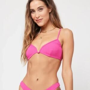 L*Space Ribbed Helena Bikini Top in Guava Pink Size Small NWT‎
